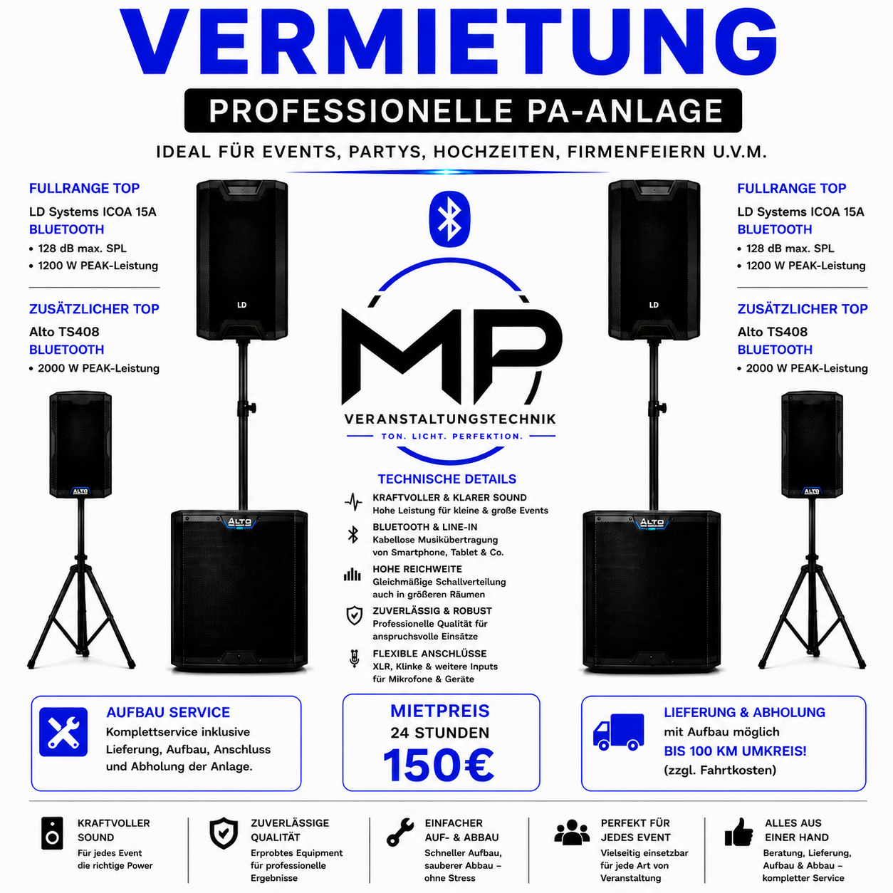 ⭐ Party Paket Lautsprecher Lichter Set Subwoofer Miete Verleih